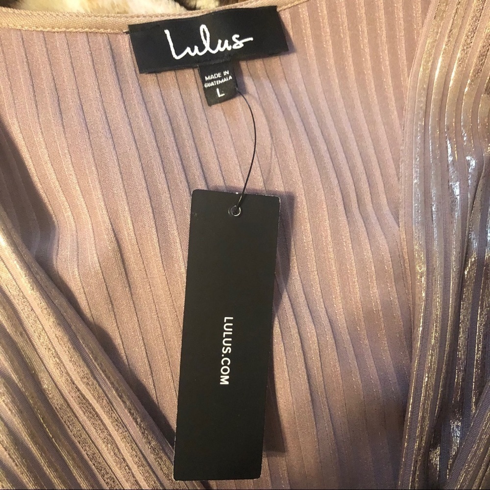 NWT Lulu’s Ribbed Bodycon Long Sleeve Dress Metallic Champagne Size L - Picture 9 of 12